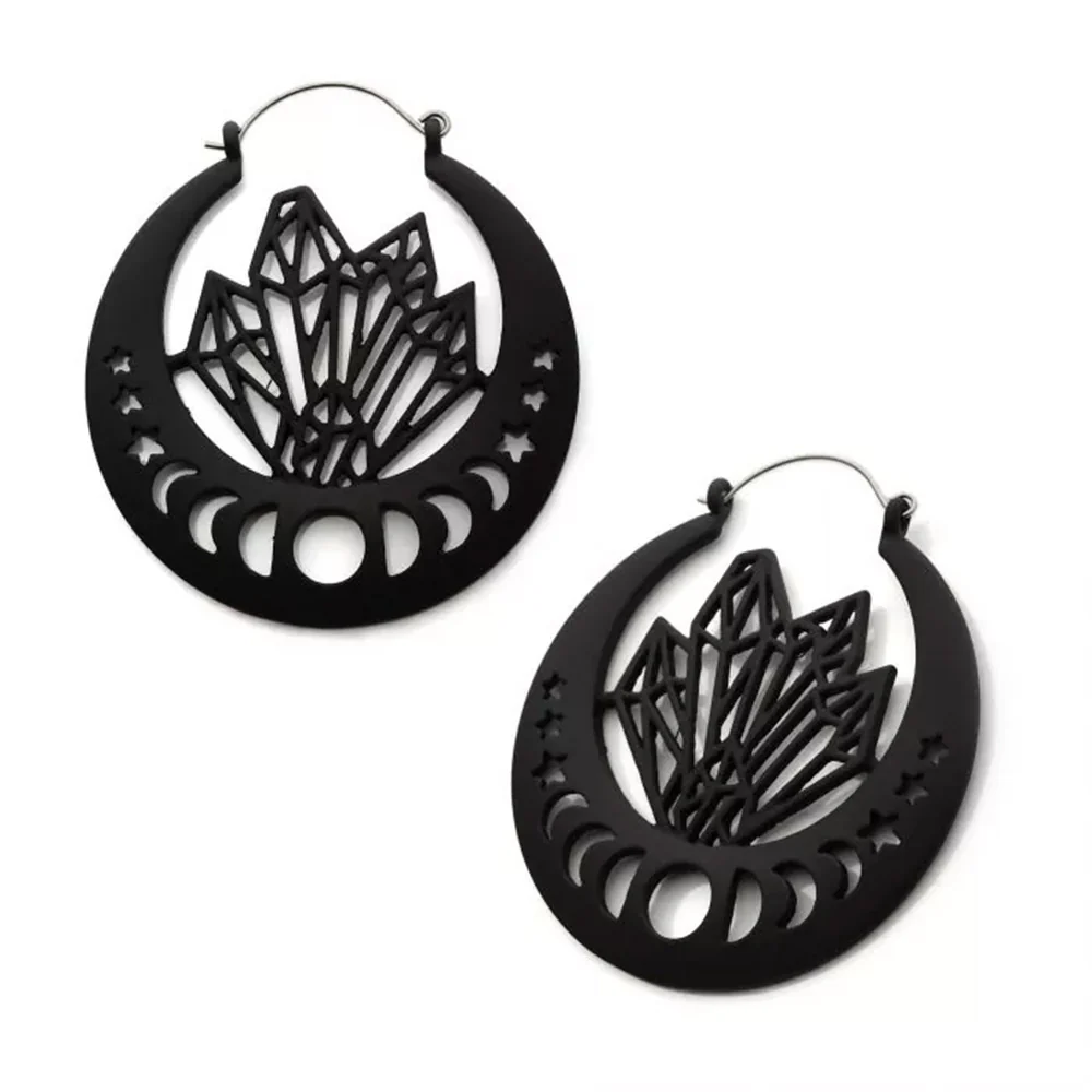 Black Moon Phase Plug Hoops - 20g
