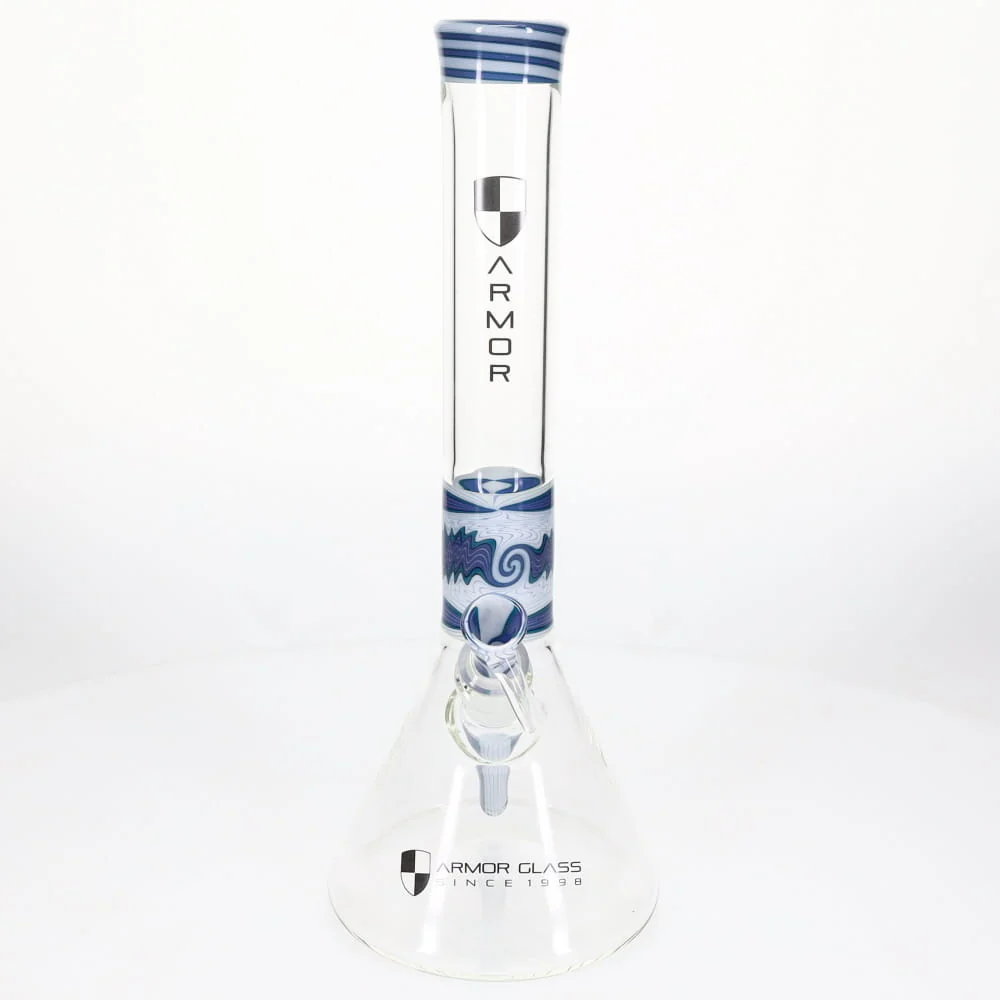 Armor Glass Blue & White Wig Wag 45mm Beaker