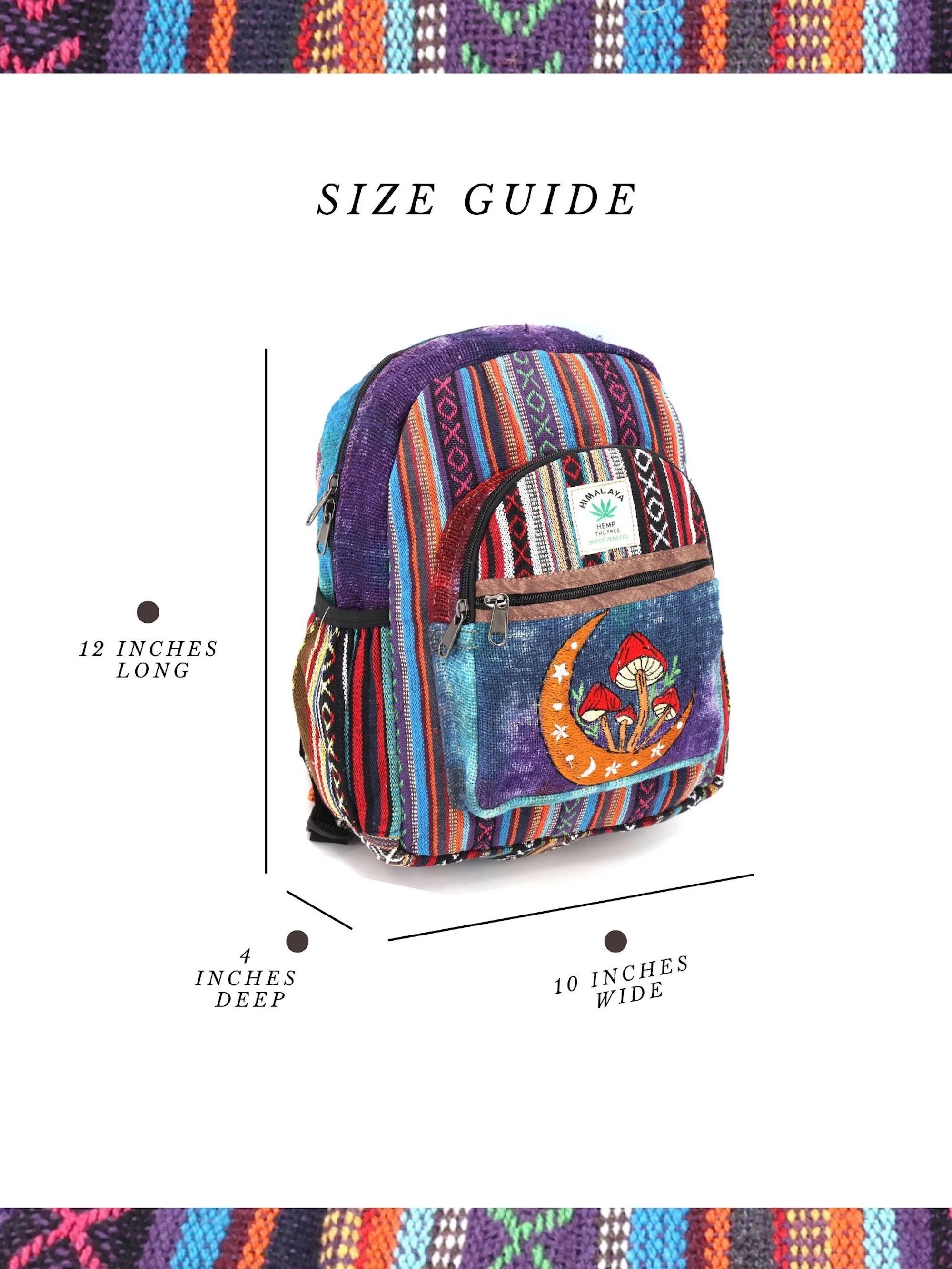 Tie Dyed Hemp Embroidered Moon Mushroom Mini Backpack - Image 2