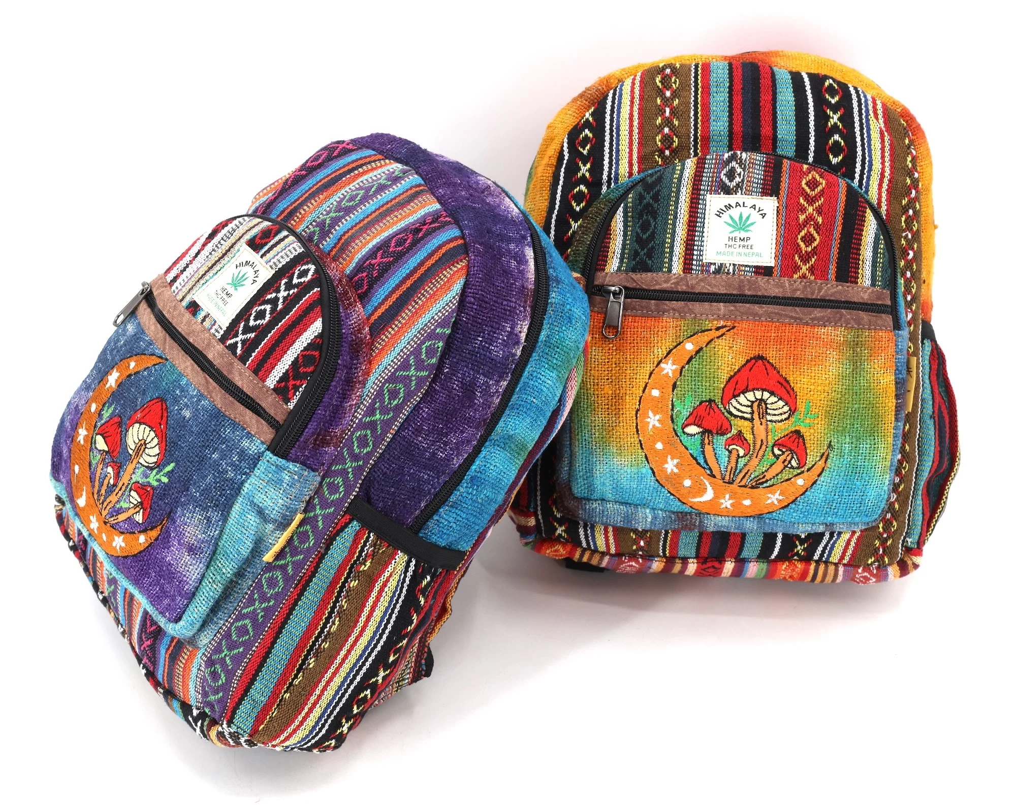 Tie Dyed Hemp Embroidered Moon Mushroom Mini Backpack - Image 3