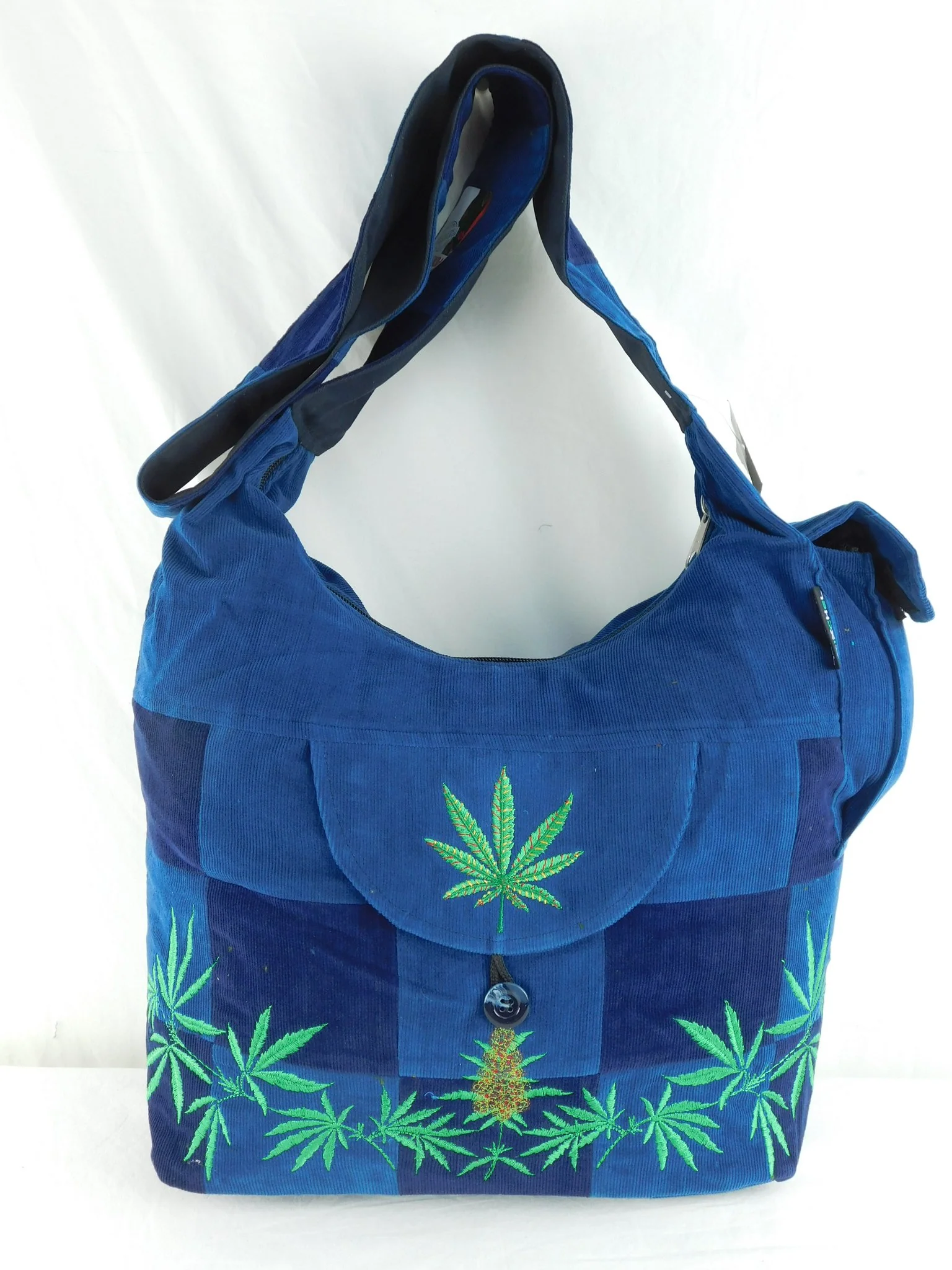 Ixchel Patchwork Corduroy Saddle Bag with Ganja Leaf Embroidery - Image 2