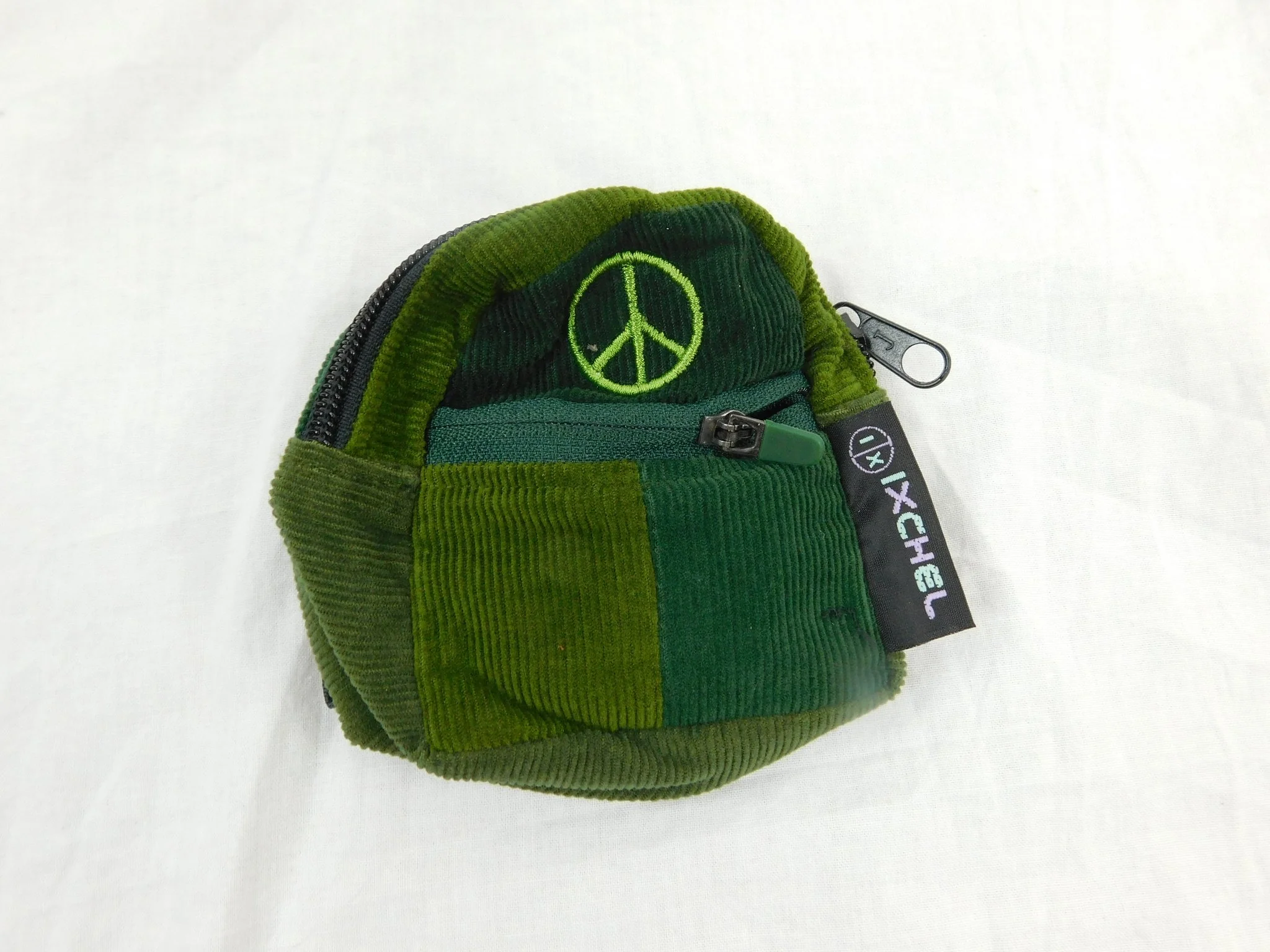 Patchwork Corduroy Micro Backpack with Peace Sign Embroidery - Image 2