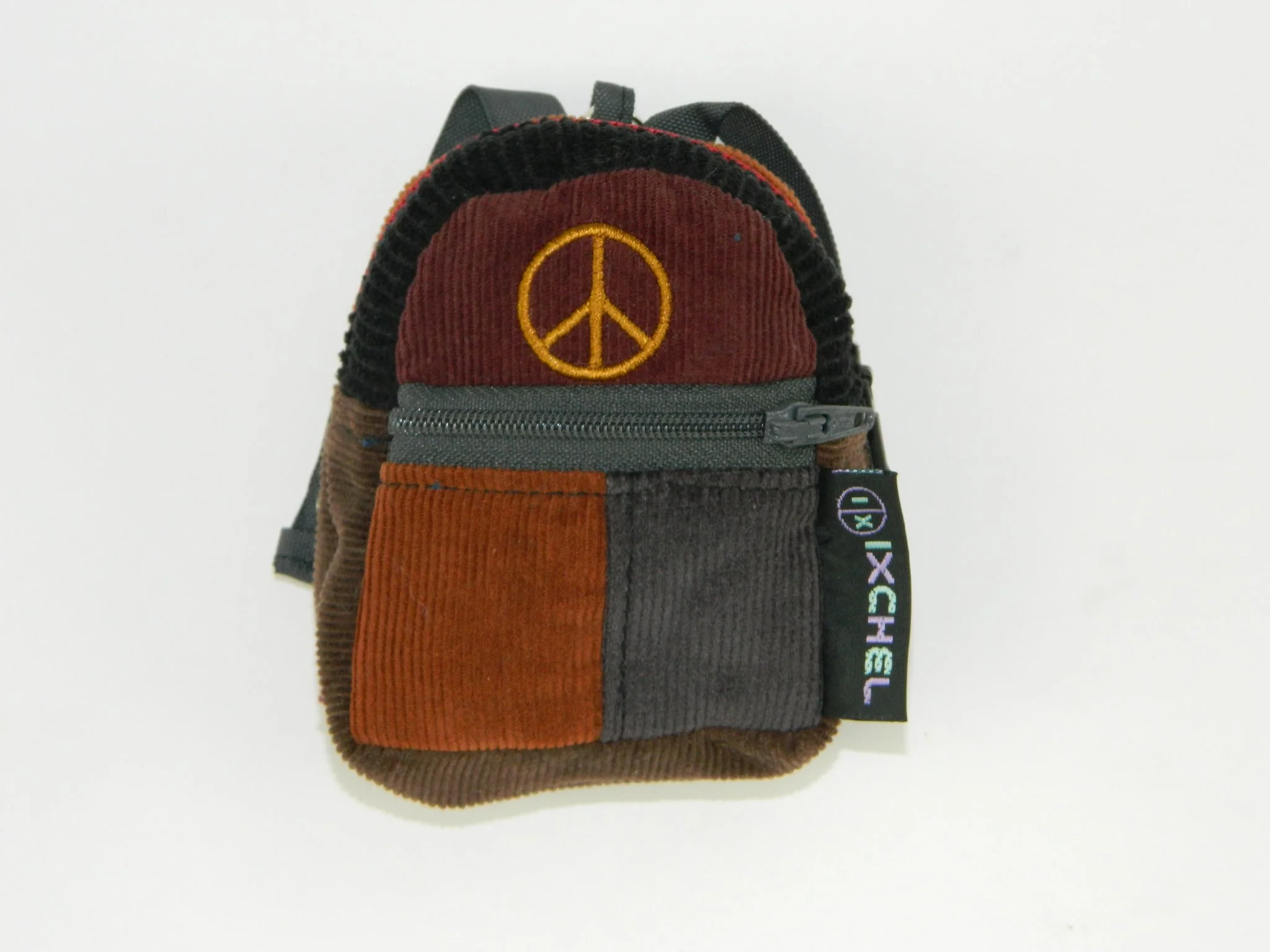 Patchwork Corduroy Micro Backpack with Peace Sign Embroidery - Image 4