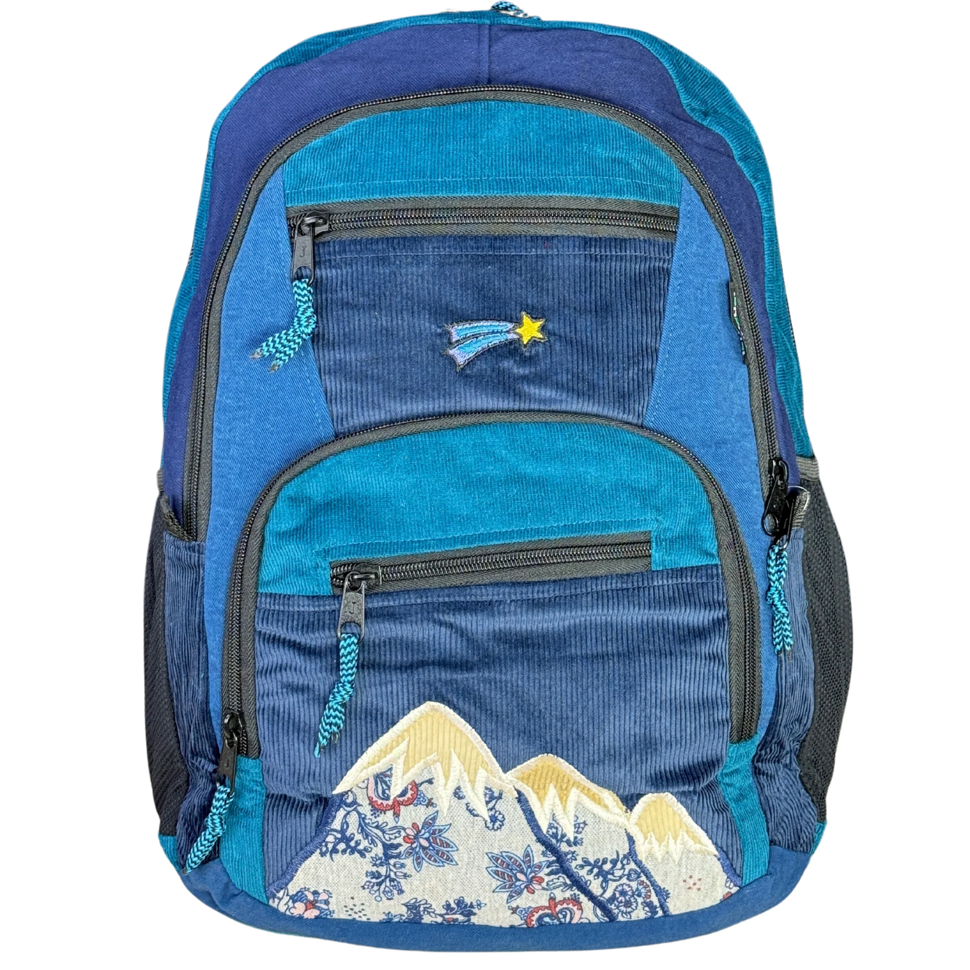 Ixchel Patchwork Corduroy Backpack with Mountain Embroidered Applique
