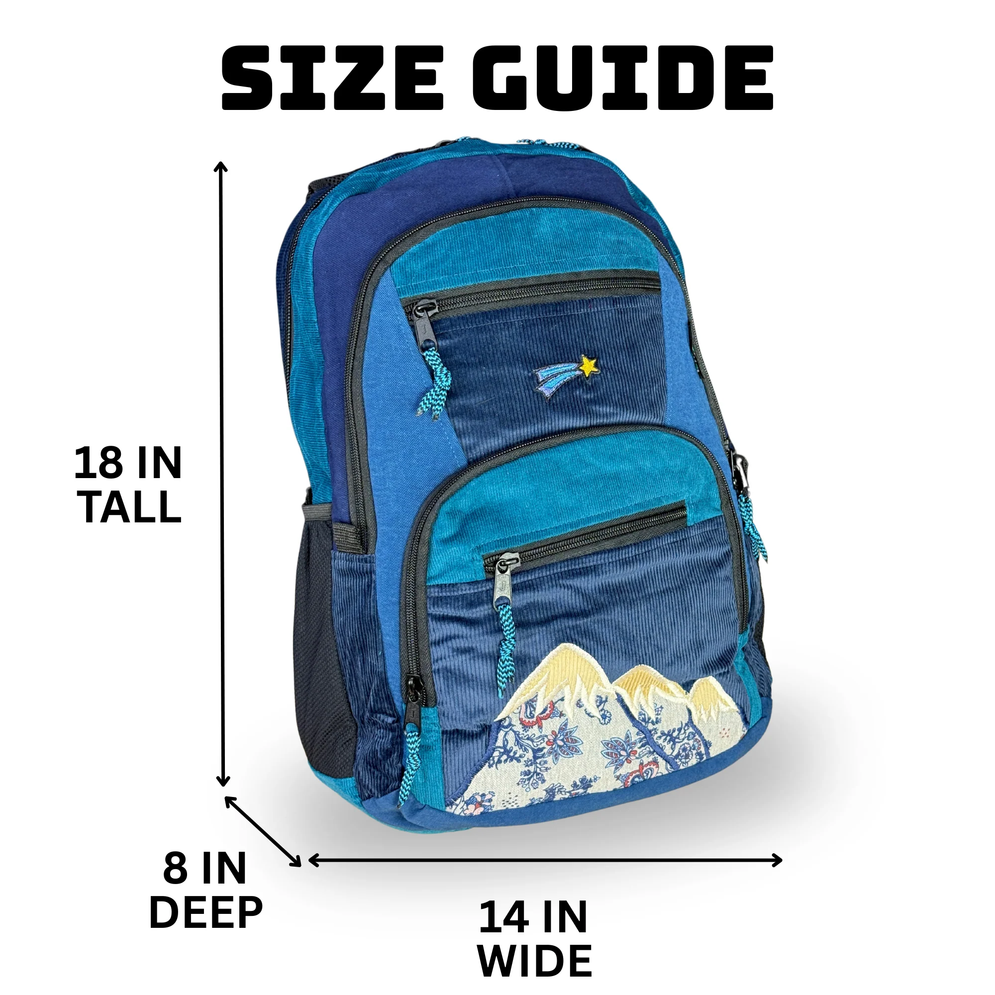 Ixchel Patchwork Corduroy Backpack with Mountain Embroidered Applique - Image 4