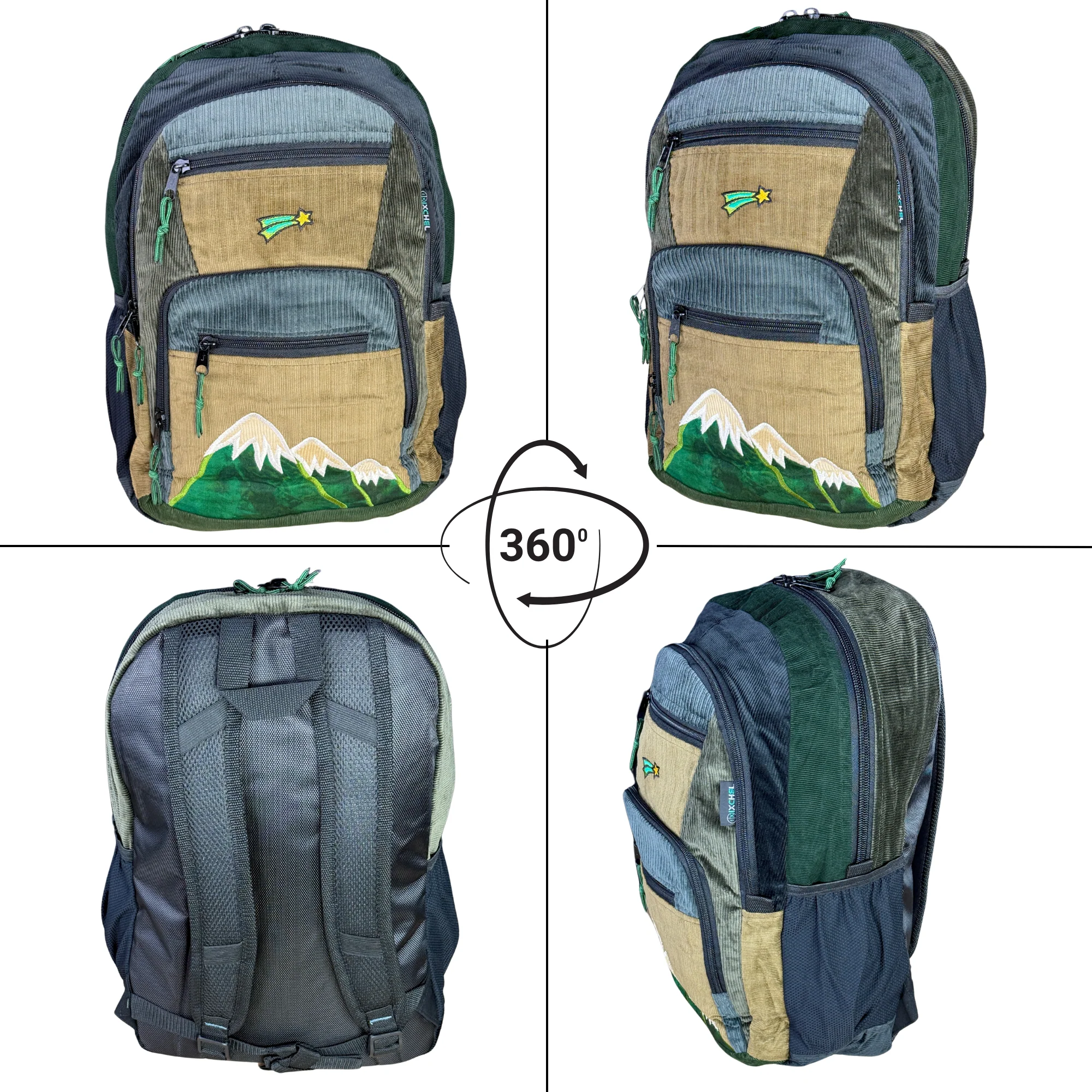 Ixchel Patchwork Corduroy Backpack with Mountain Embroidered Applique - Image 6