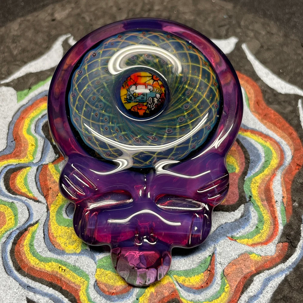 Paulie 2 Fingers Grateful Purple Skull with VW Bus Millie Pendant SALE - Image 2