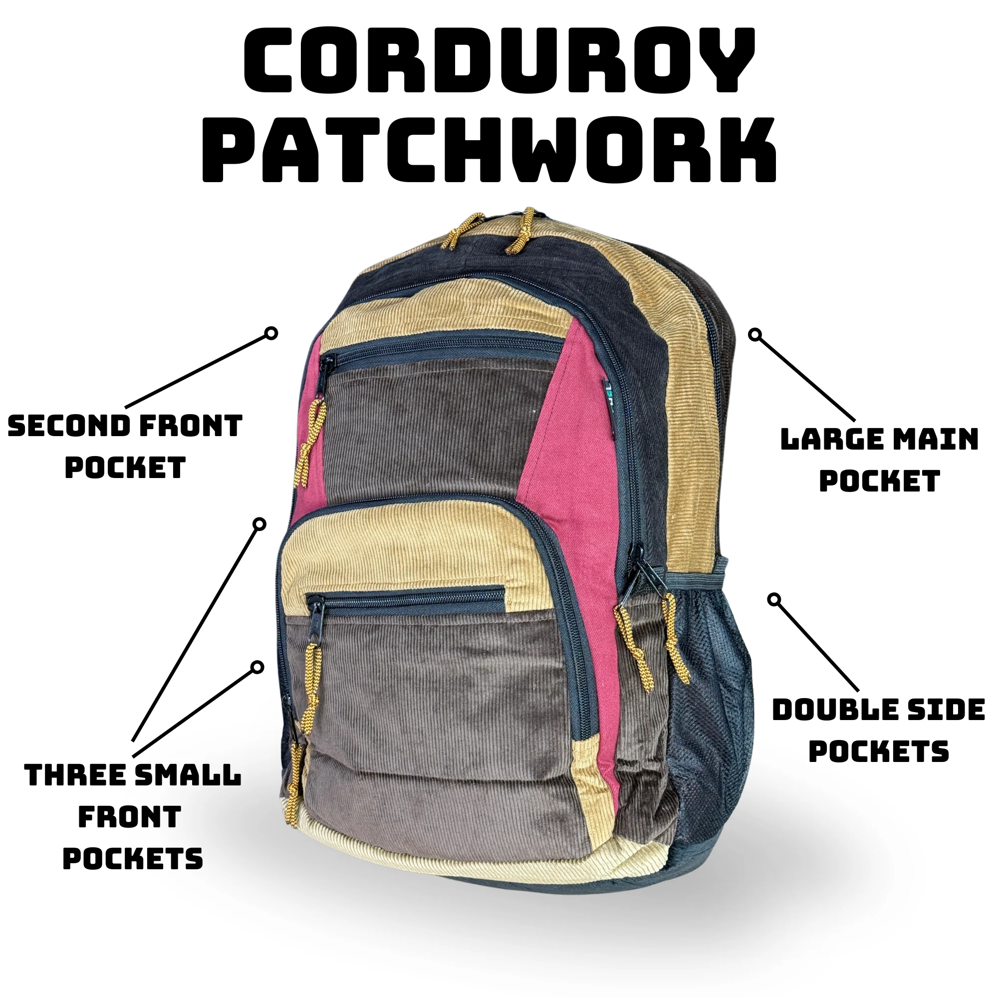 Ixchel Big Patchwork Corduroy Backpack - Image 4
