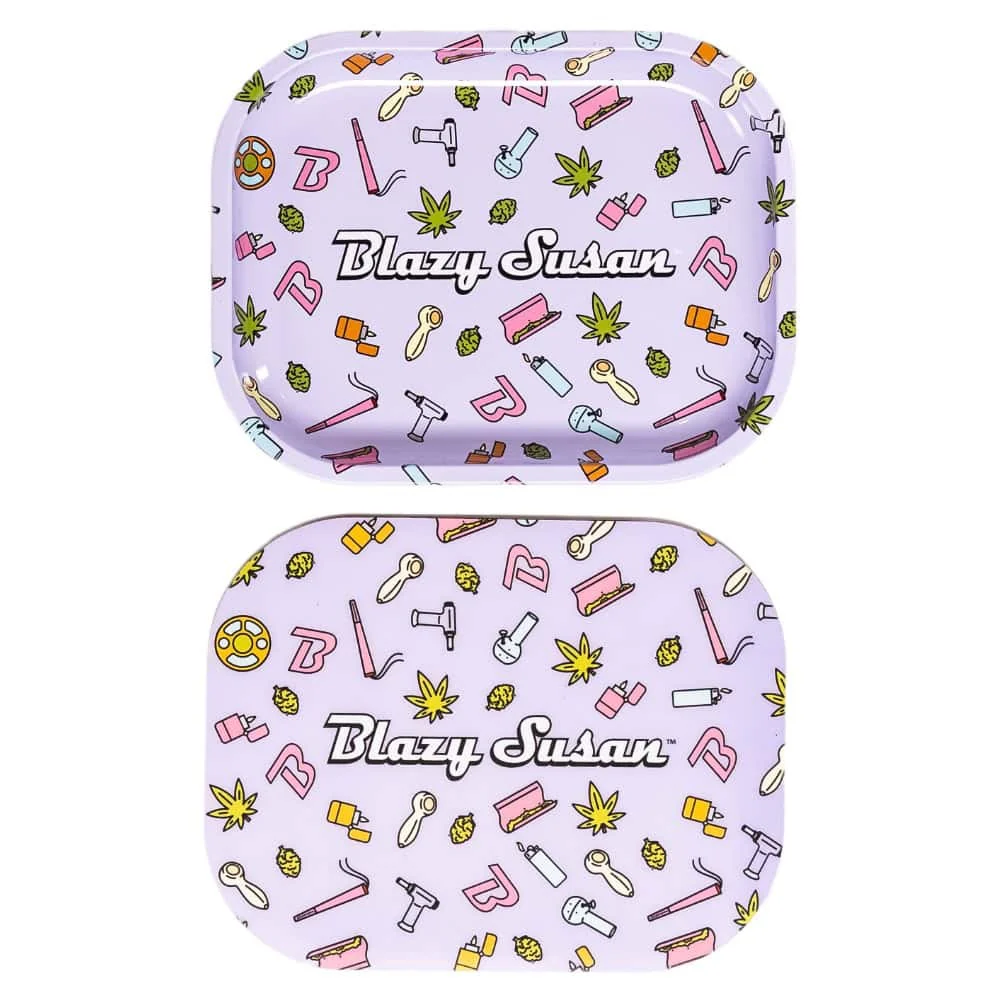 Blazy Susan Small Rolling Tray with Lid - Purple Icons