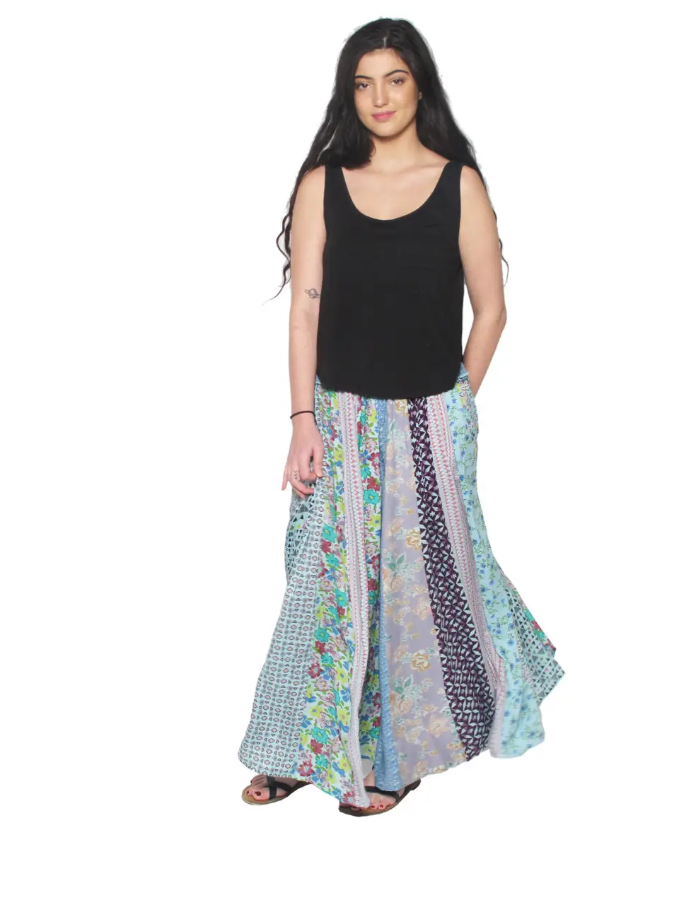 Blue Sky Designs Vertical Panel Patchwork Maxi Skirt - Image 2