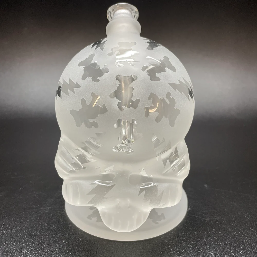 Paulie 2 Fingers Sandblasted Skull All Over Dancing Bears & Bolt Print Bubbler with Blasted Maria Neck
