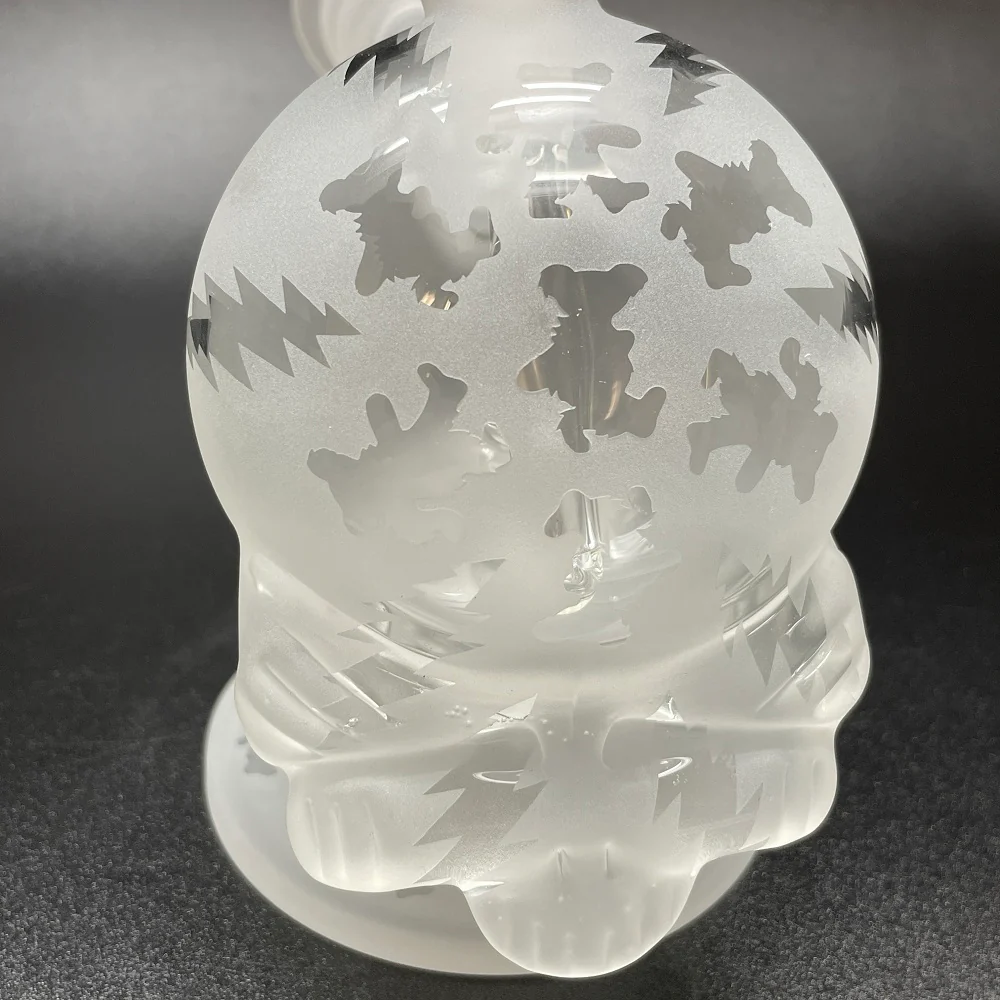 Paulie 2 Fingers Sandblasted Skull All Over Dancing Bears & Bolt Print Bubbler with Blasted Maria Neck - Image 4