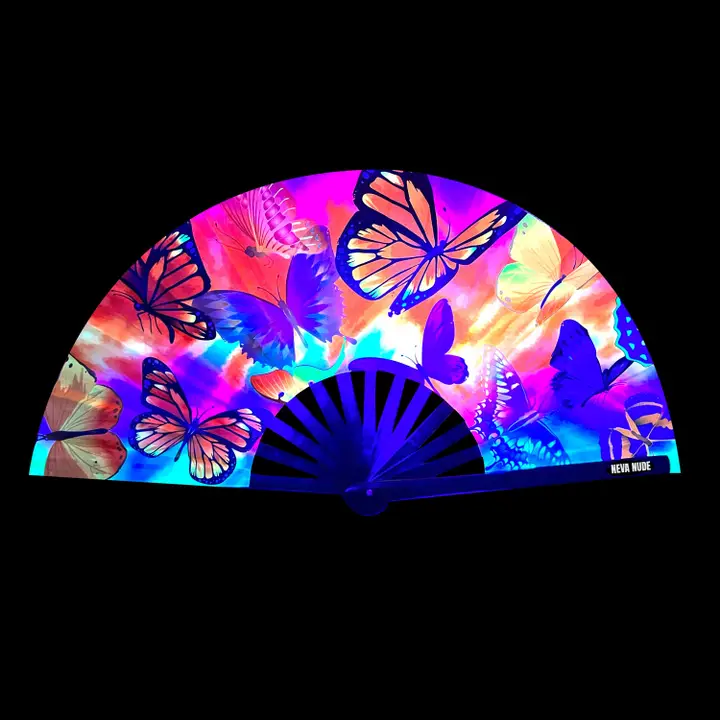 Butterfly Garden Super Blacklight Reactive Folding Fan - Image 2