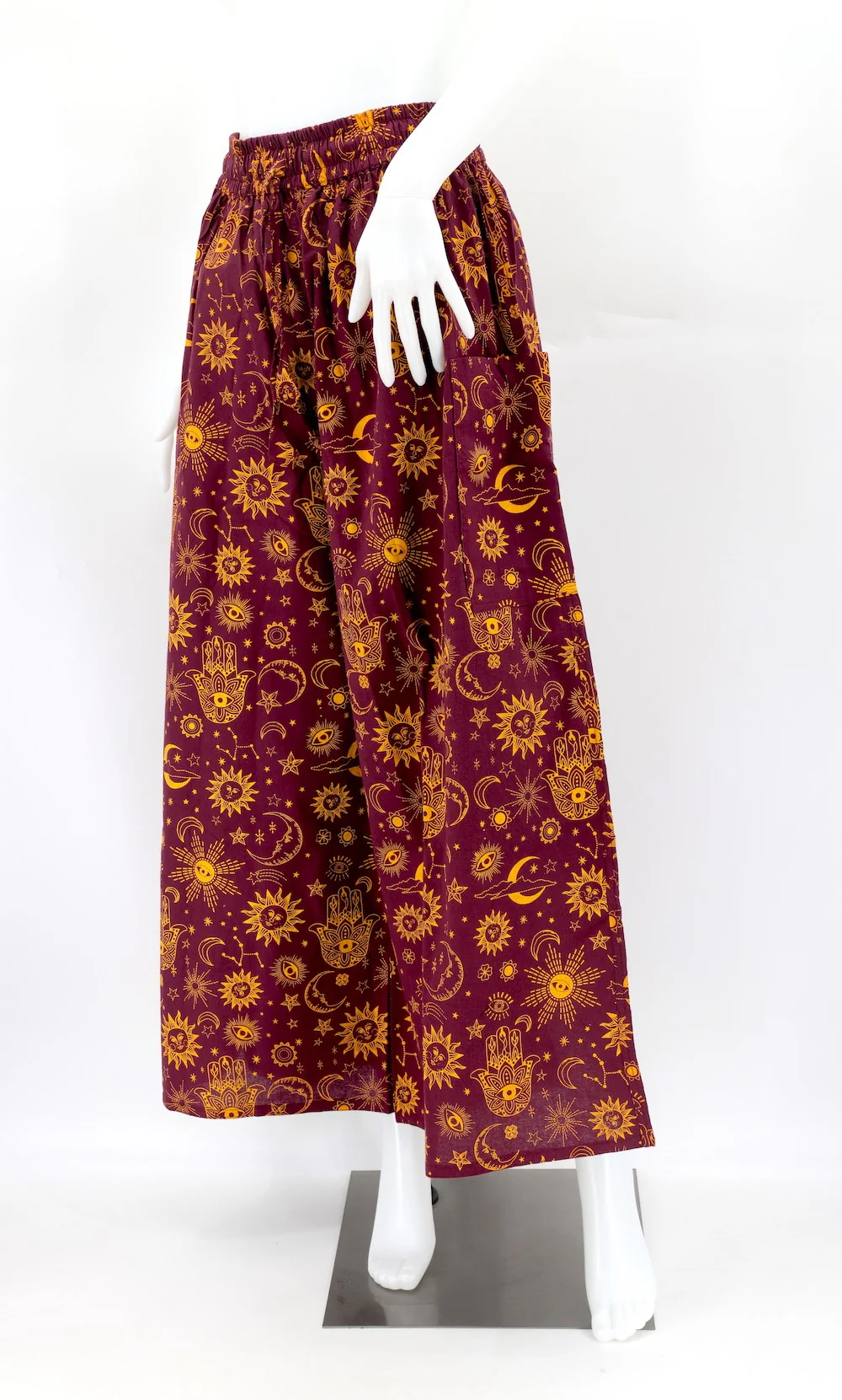 Celestial Print Wide-Leg Palazzo Pants in Burgundy - Image 3