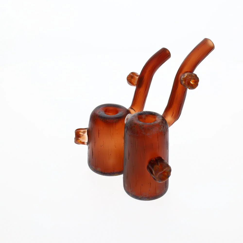 Chad G Glass Sandblasted Woodgrain Stump Push Bubbler SALE - Image 3
