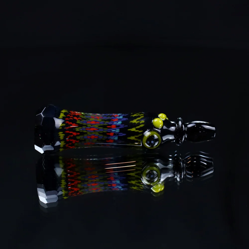 Rotational Science Glass Cold Worked & Faceted Peyote Stich Chillum #9 / BLK/CRSH - Image 3