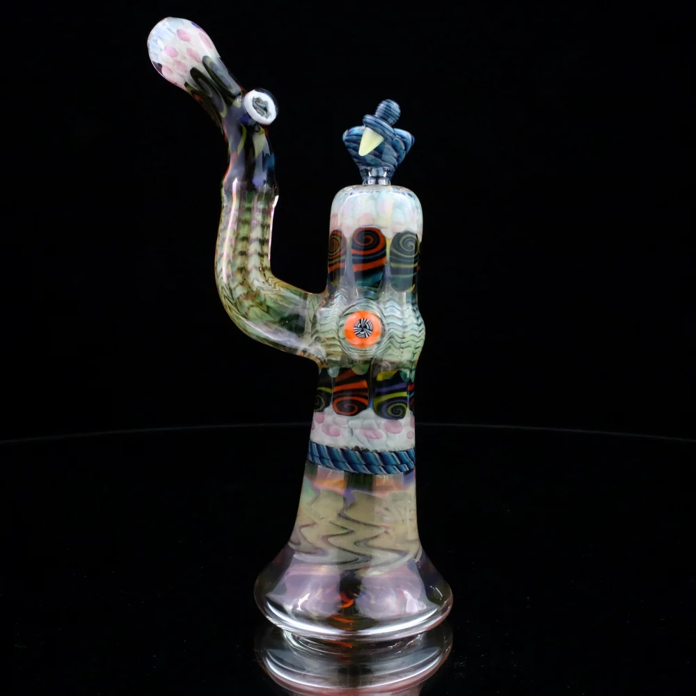 Chunk Glass Blue Thumbprint Bubbler - Image 2