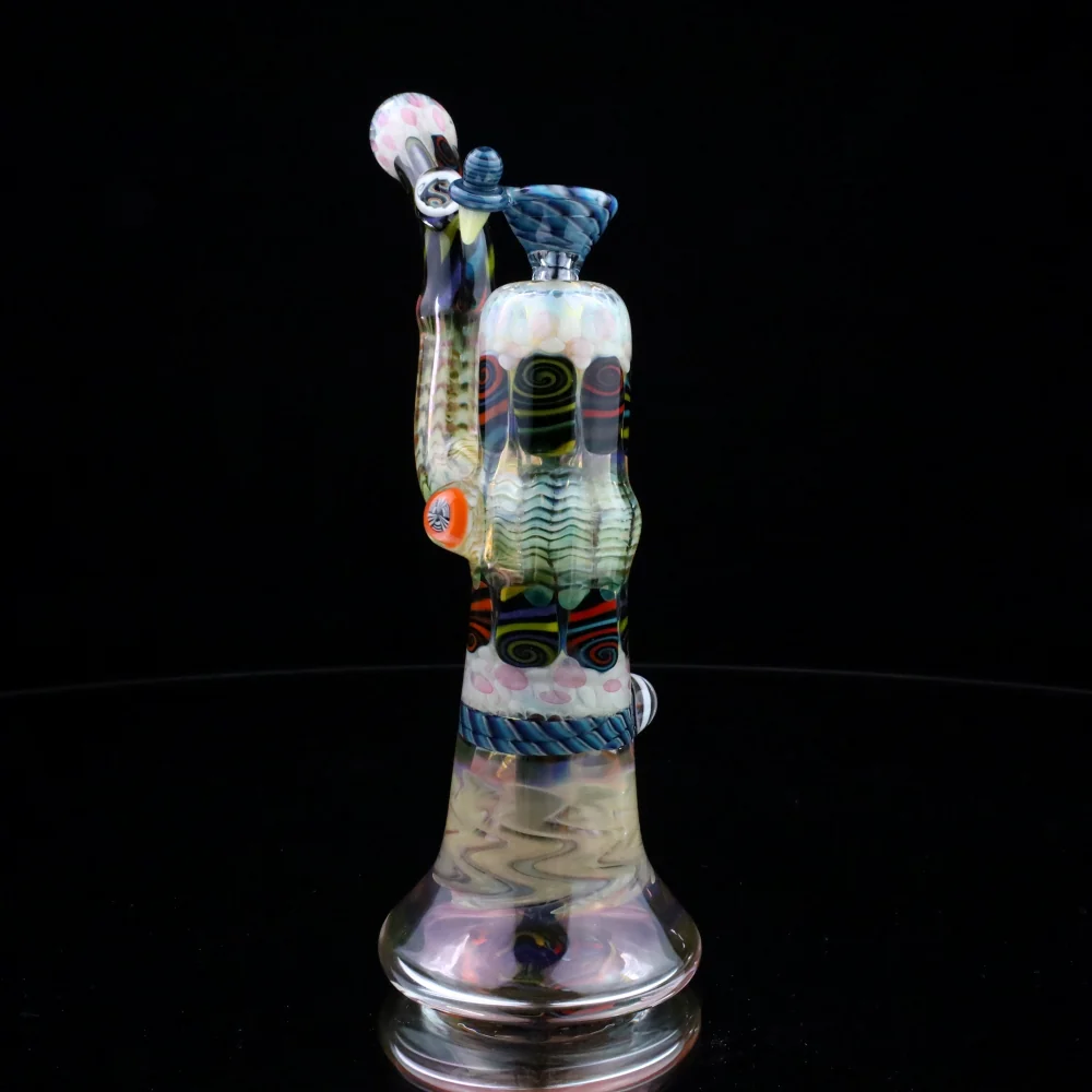 Chunk Glass Blue Thumbprint Bubbler - Image 3