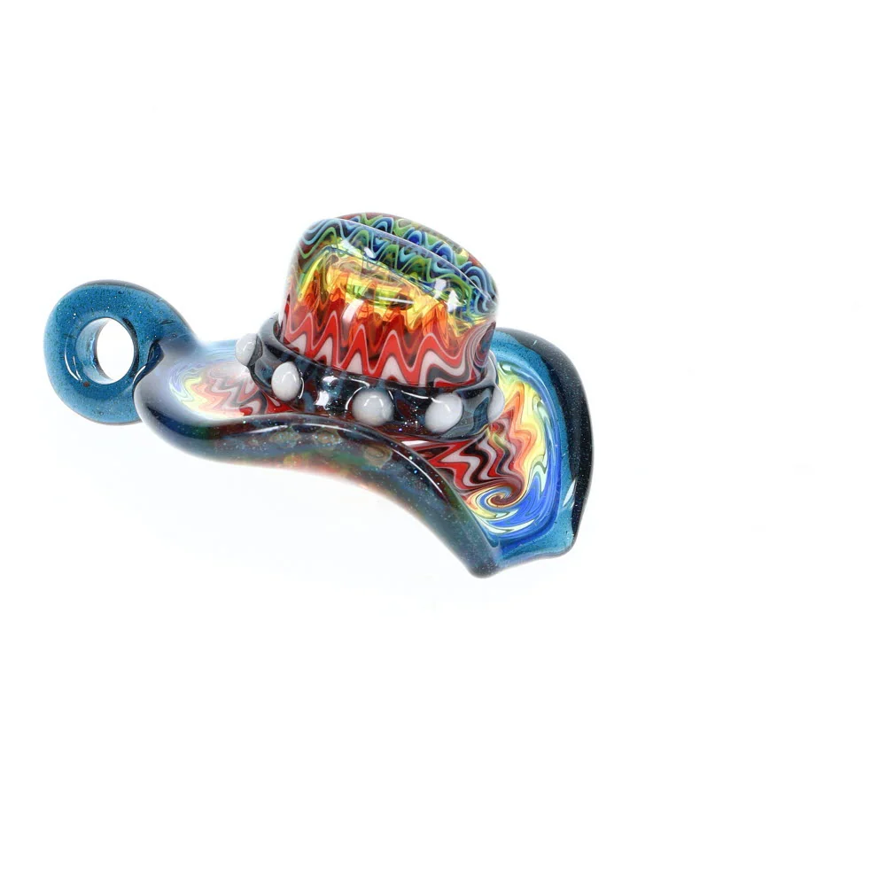 Cowboy Glass Blue Rainbow Cowboy Hat Pendant - Image 3