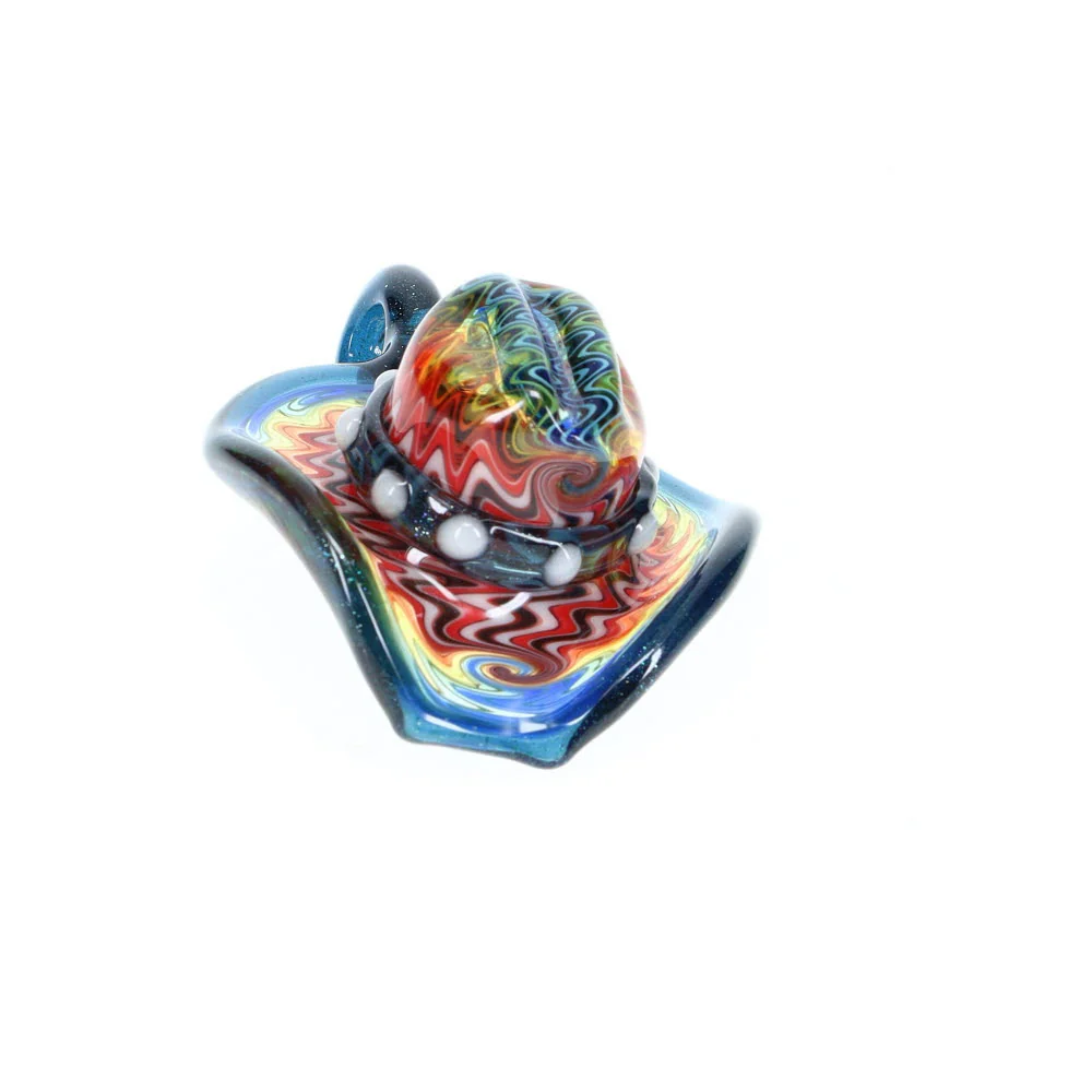 Cowboy Glass Blue Rainbow Cowboy Hat Pendant - Image 4