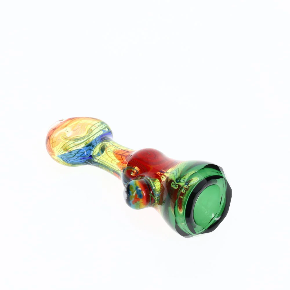 Cowboy Glass Green/Red Wig Wag Rainbow Faceted Onie - Image 2