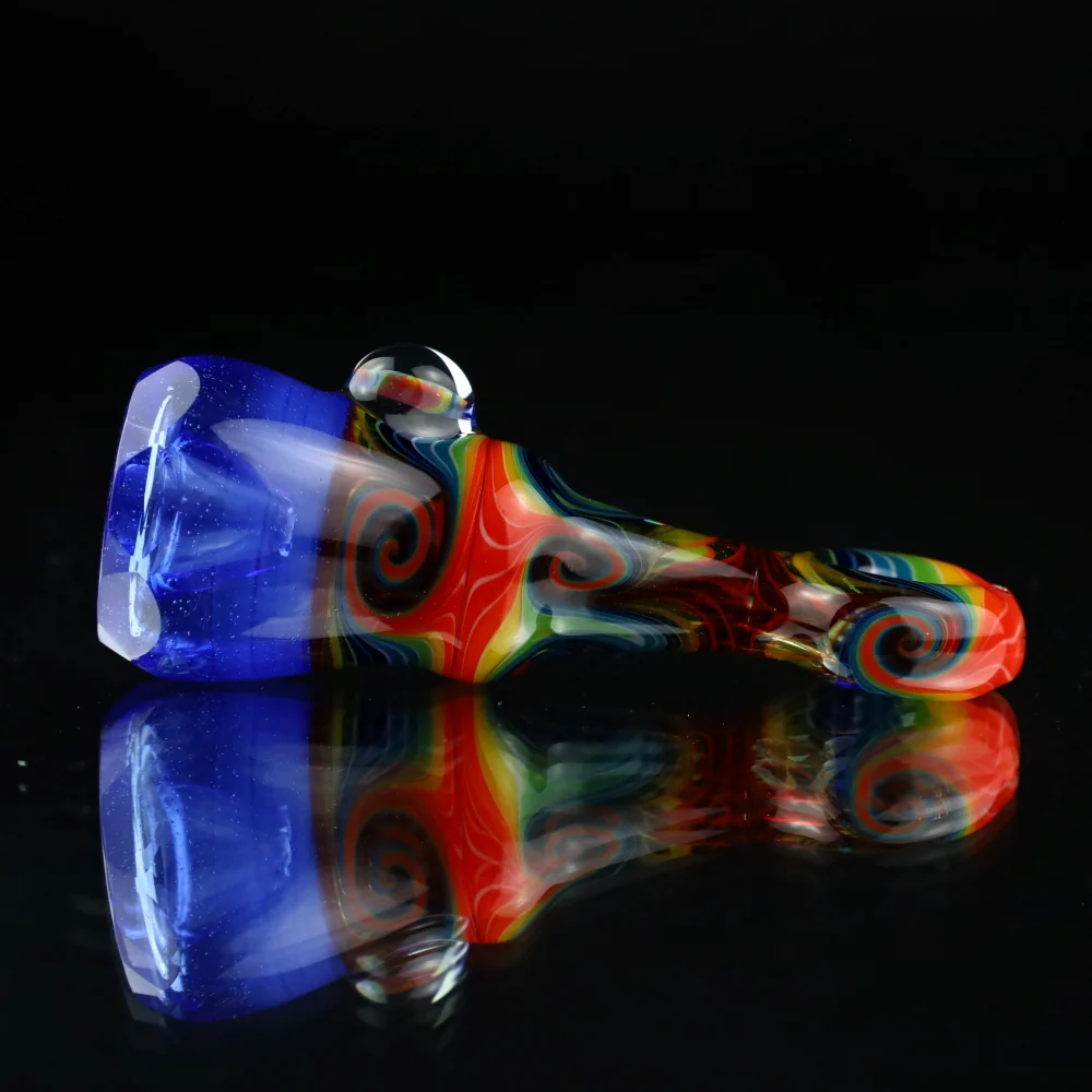 Cowboy Glass UV Blue and Black Rainbow Wigwag Faceted Chillum - Image 2