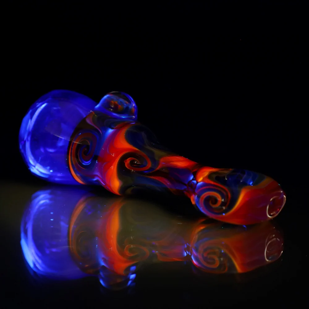 Cowboy Glass UV Blue and Black Rainbow Wigwag Faceted Chillum - Image 4