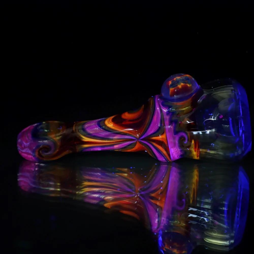 Cowboy Glass UV Blue and White Rainbow Wigwag Faceted Chillum - Image 2