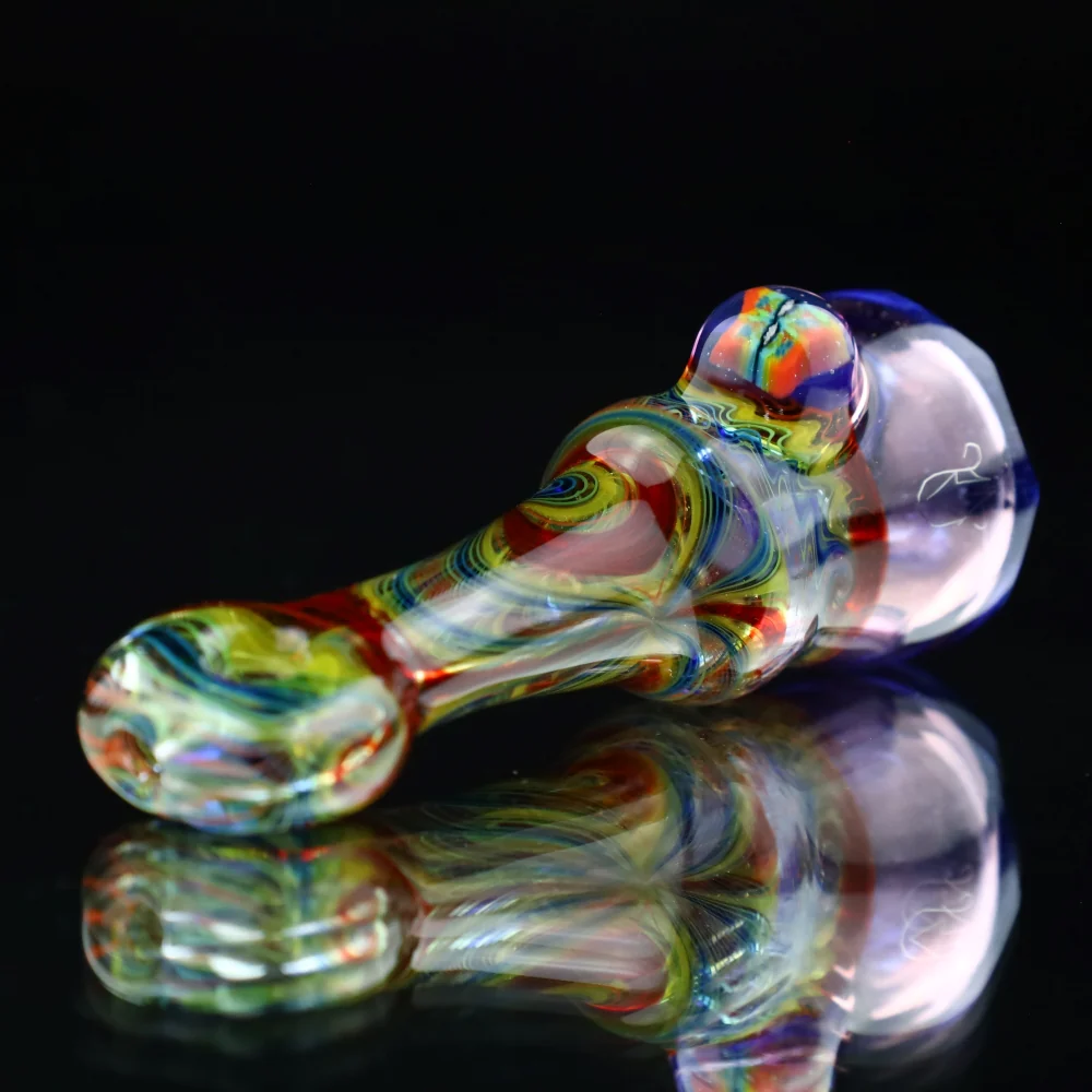 Cowboy Glass UV Blue and White Rainbow Wigwag Faceted Chillum - Image 3