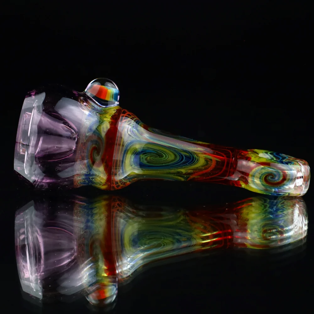 Cowboy Glass UV Pink/Rainbow Faceted Chillum - Image 2