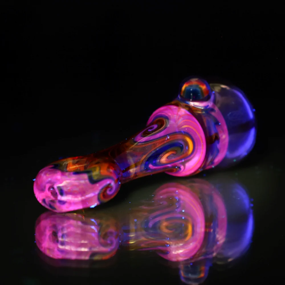 Cowboy Glass UV Pink/Rainbow Faceted Chillum - Image 3