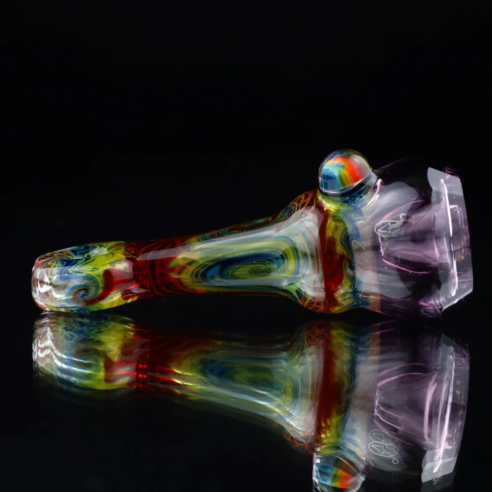 Cowboy Glass UV Pink/Rainbow Faceted Chillum - Image 4