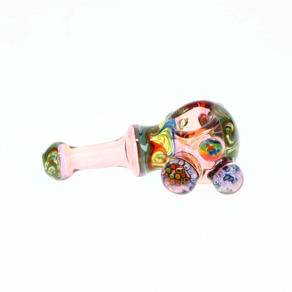 Cowboy Glass Worked Pink & Rainbow Marbled Deluxe Spoon - Image 3