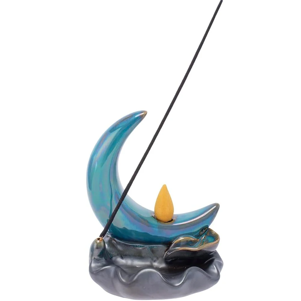 Crescent Moon Ceramic Backflow & Stick Incense Burner - Image 4