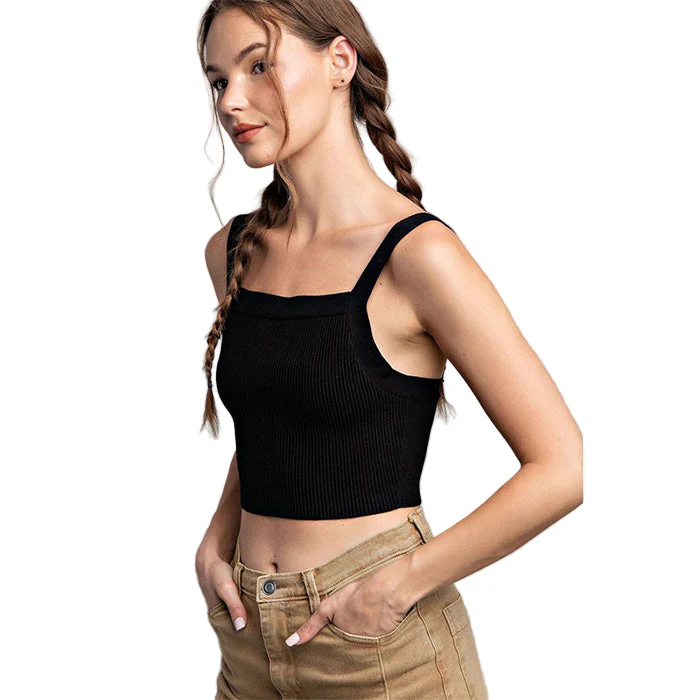 Crop Tank Top in Black - Image 2