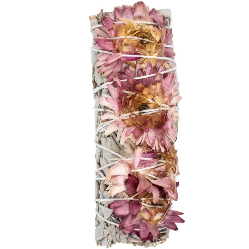 Dried Strawflowers White Sage Bundle