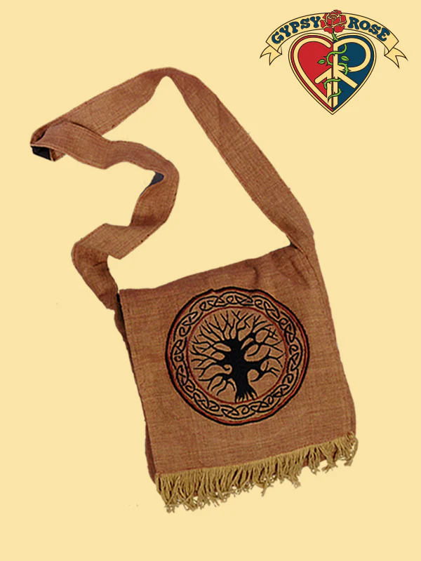 Embroidered Celtic Tree Cotton DJ Bag