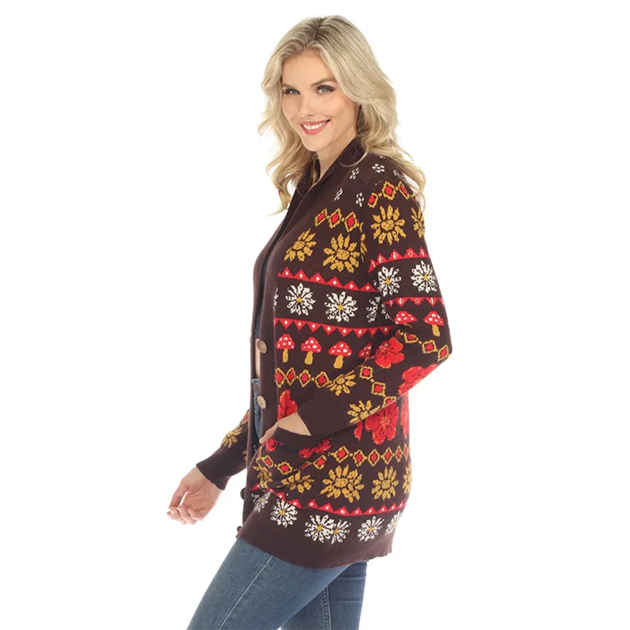 Fair Isle Mushroom Cardigan in Espresso SALE - Image 2