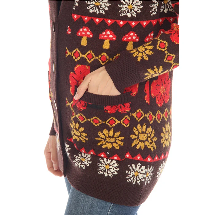 Fair Isle Mushroom Cardigan in Espresso SALE - Image 4