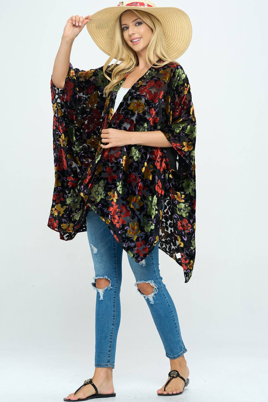 Floral Burnout Velvet Kimono - Image 3