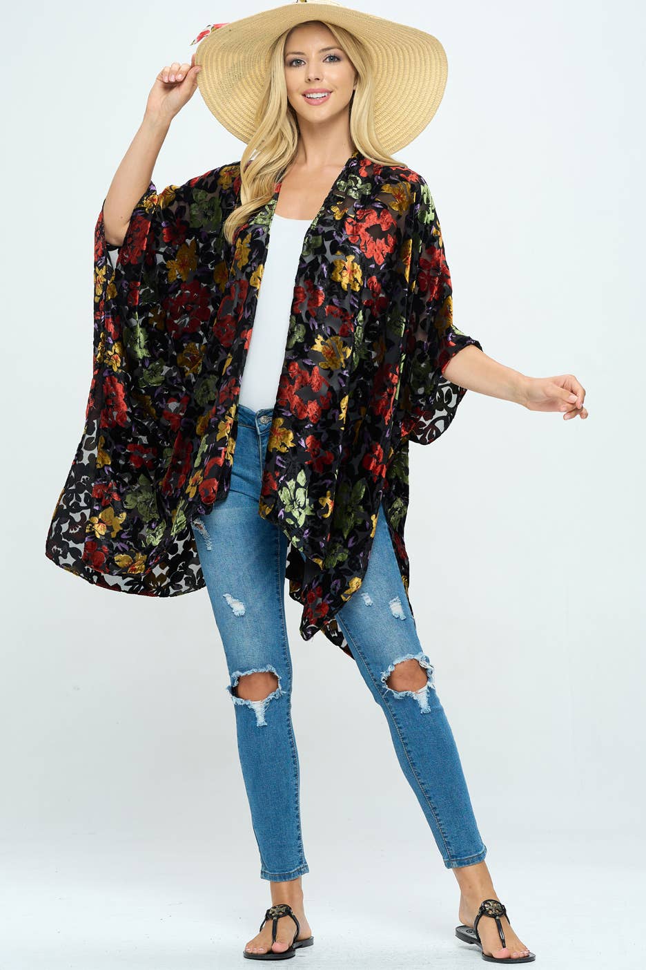Floral Burnout Velvet Kimono - Image 4