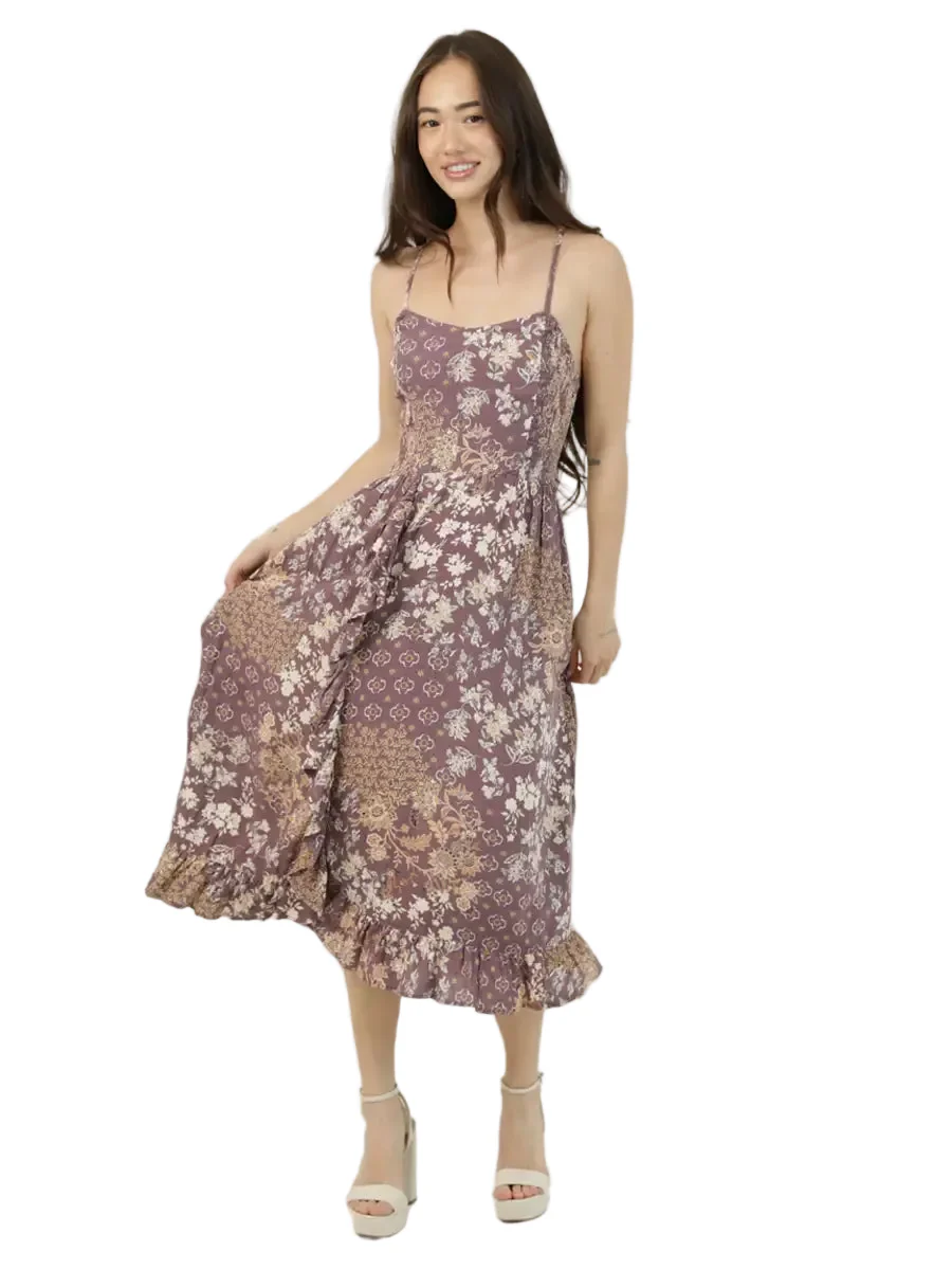 Floral Side-Smocked Racerback Midi Dress in Peppercorn - Image 3