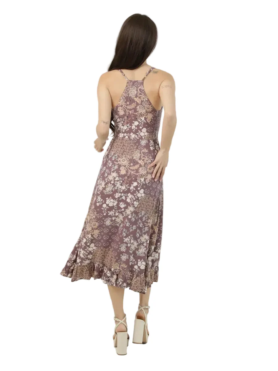 Floral Side-Smocked Racerback Midi Dress in Peppercorn - Image 4