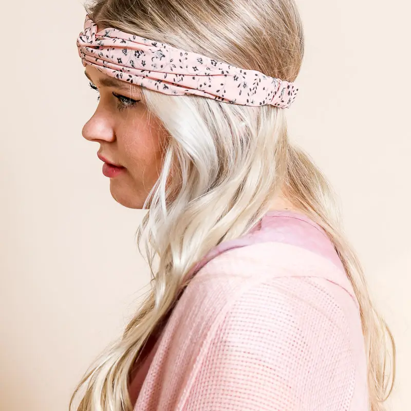 Floral Trailing Vine Twist Headwrap in Pink - Image 2