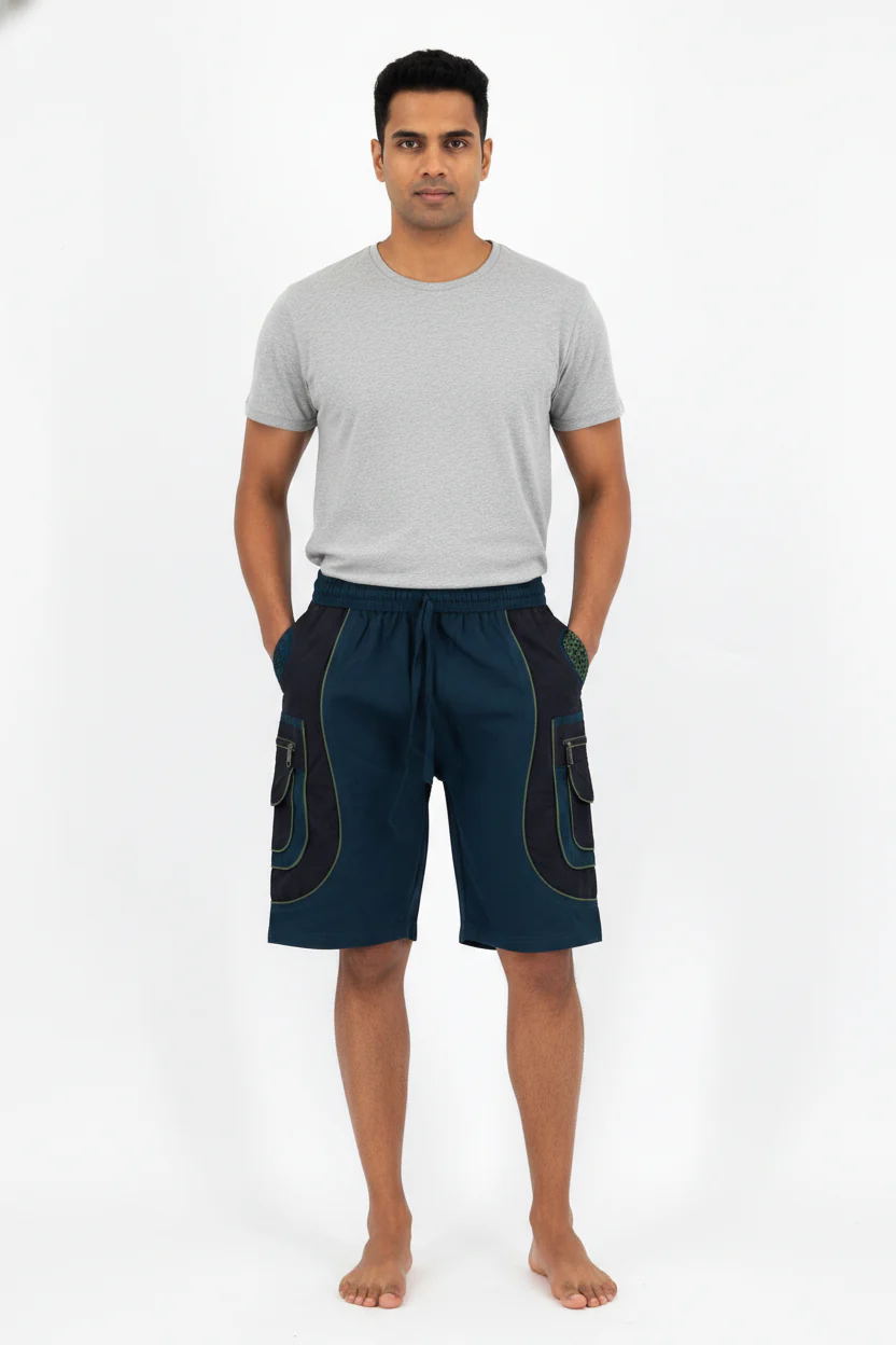 Flower of Life Cargo Shorts in Teal
