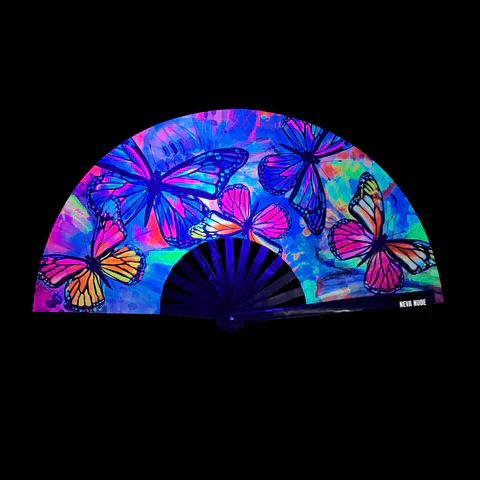 Flutter By Butterfly Super Blacklight Reactive Folding Fan - Image 2
