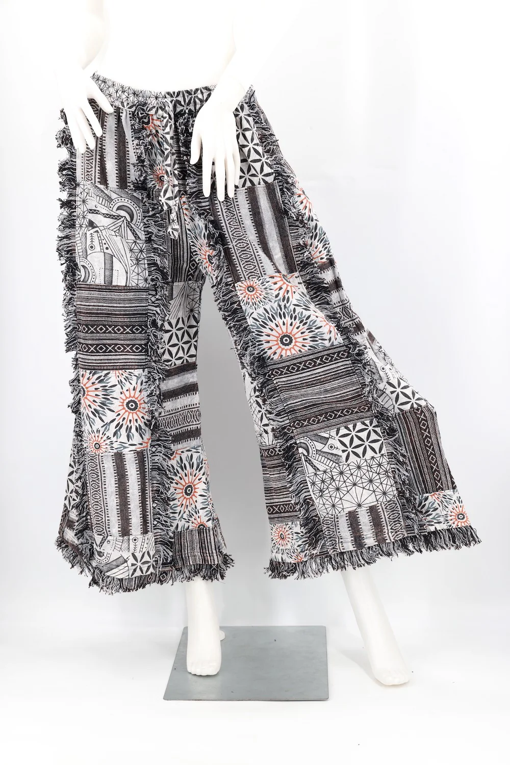 Fringed Gheri Patchwork Wide Leg Pants