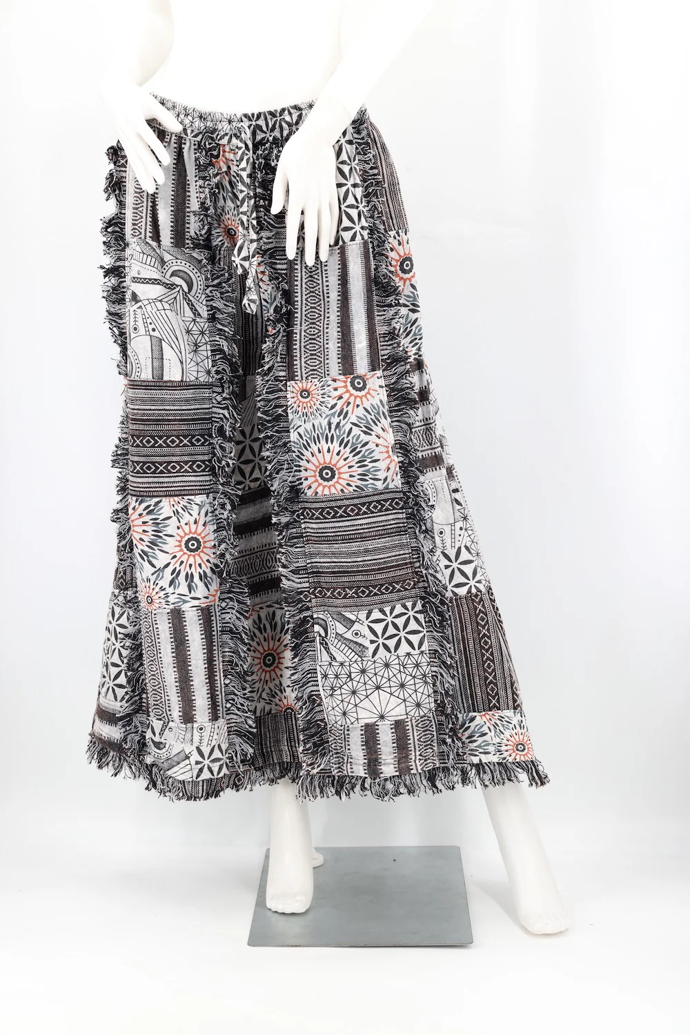 Fringed Gheri Patchwork Wide Leg Pants - Image 2
