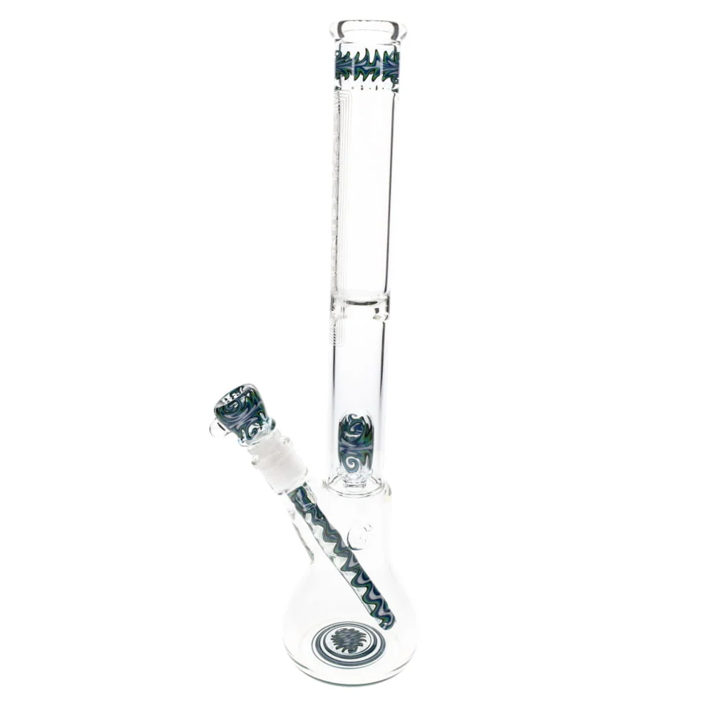 Governmint Glass Blue & Green Wig Wag Linework Dome Perc Bell Bottom Water Pipe - Image 2