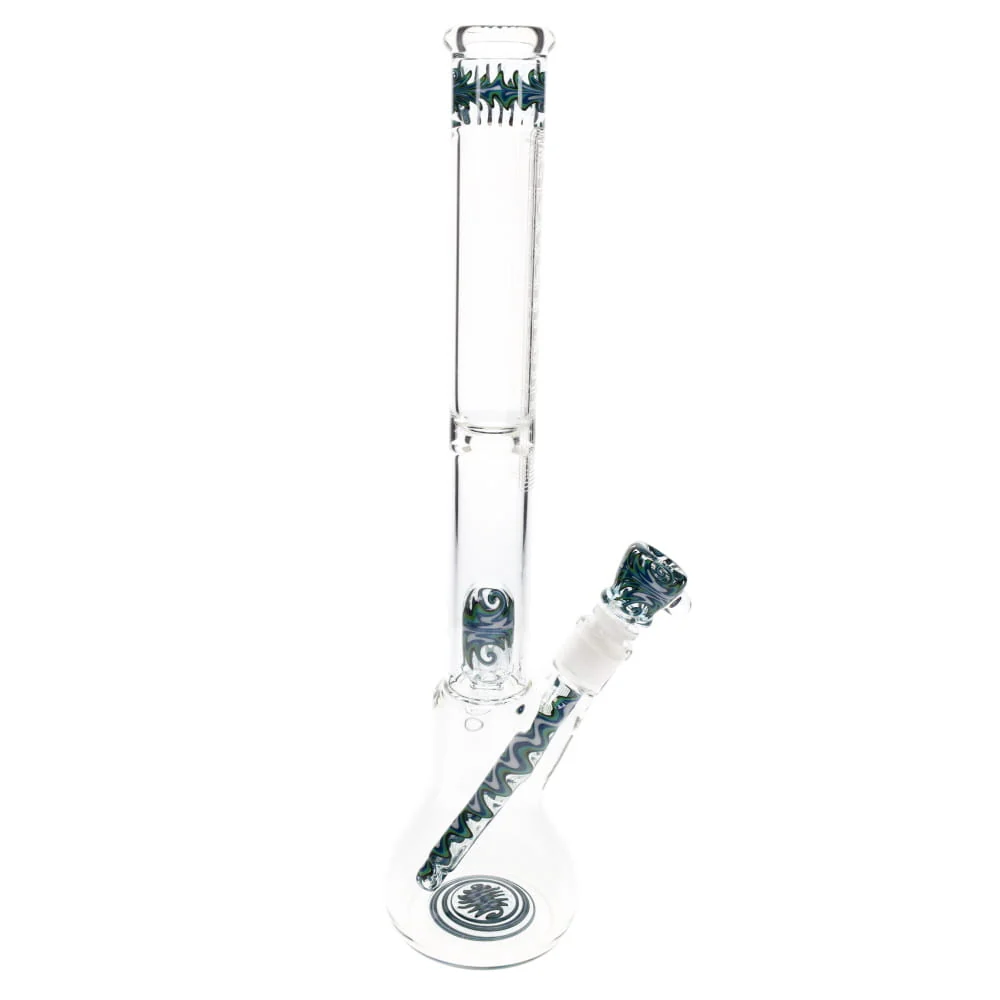 Governmint Glass Blue & Green Wig Wag Linework Dome Perc Bell Bottom Water Pipe - Image 3